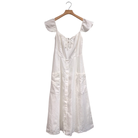 REFORMATION Francis Linen Button Down Midi Dress White Size 4 With Pockets Boho - Picture 2 of 5